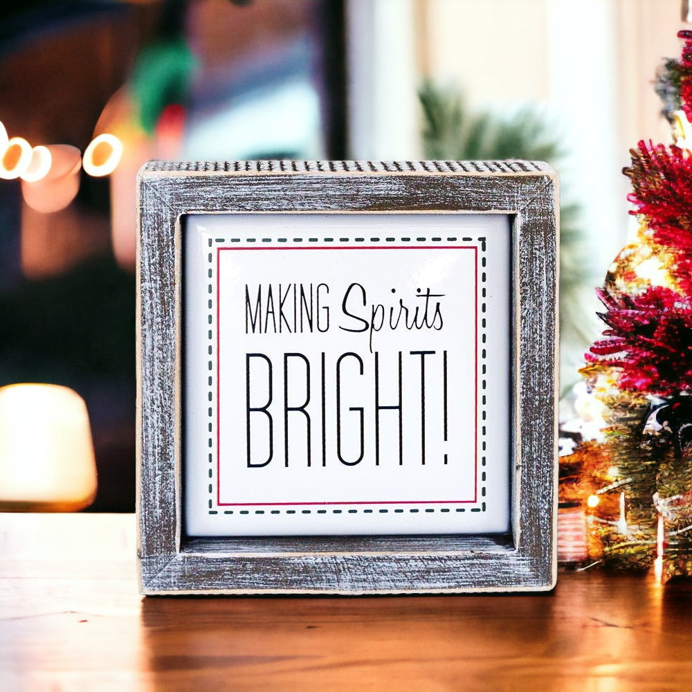 Christmas Wooden Sign 5 Inch Framed Making Spirits Bright Holiday Decor