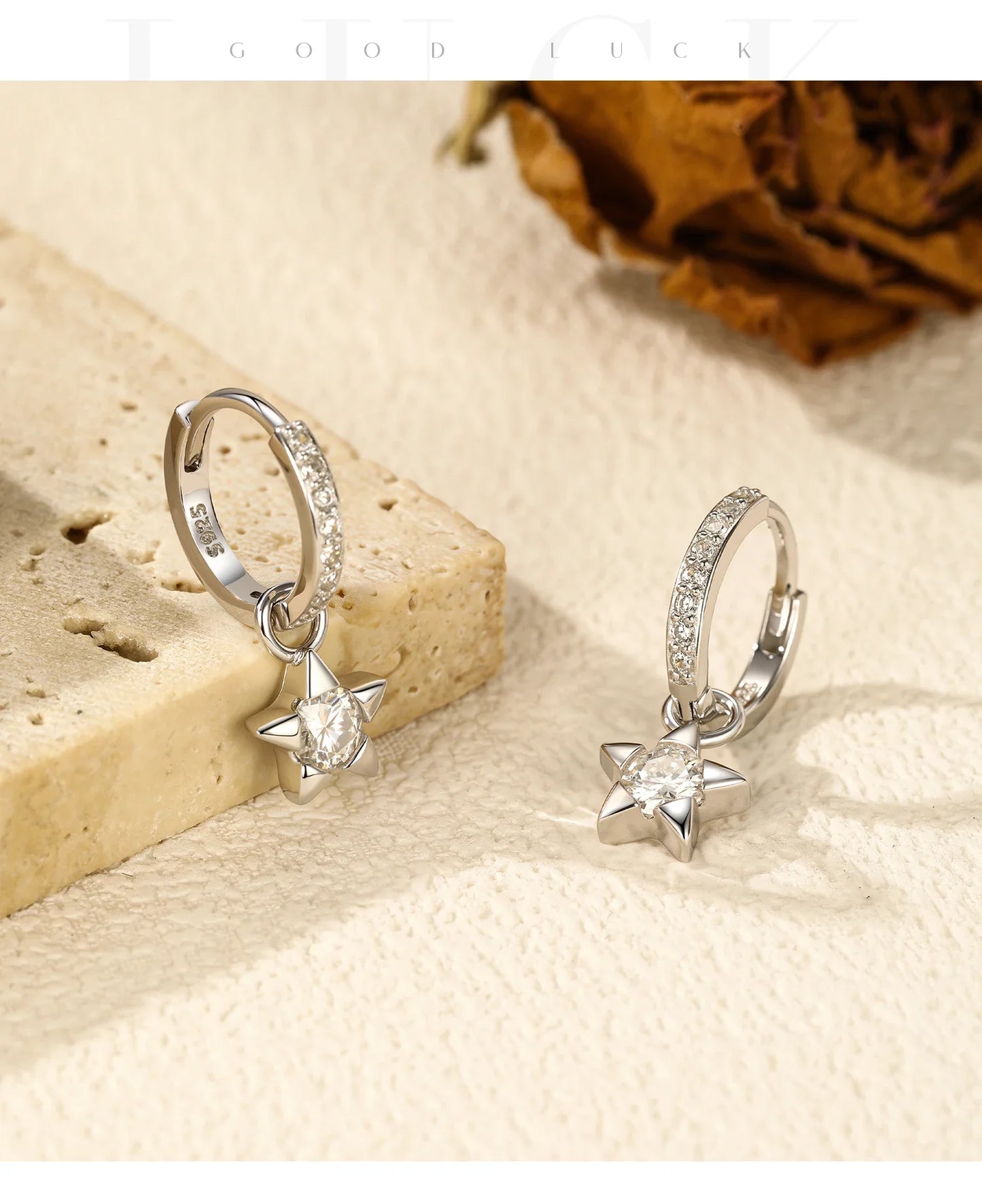 925 Sterling Silver Moissanite Star Hoop Earrings D Color Shiny For Women