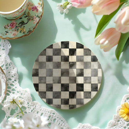 Spring Ceramic Coasters Set of 4 Courtly Check Designs Absorbent Drink Coasters for Table Protection