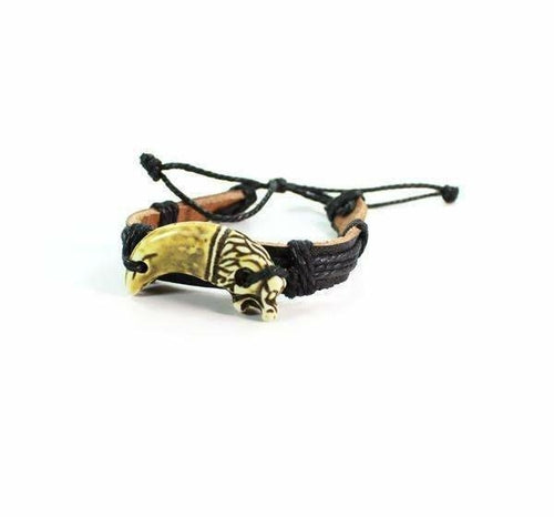 Dragon Tooth Leather Bracelet Adjustable Tribal Handmade