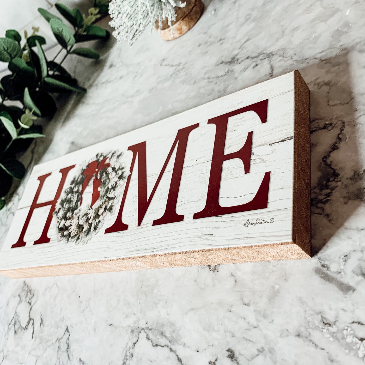 Christmas Home Wreath Sign Holiday Mantel Shelf Tray Decor Rustic Wooden