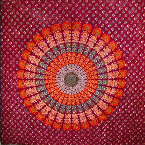 Maroon Peacock Mandala Tapestry Cotton Wall Throw Decor