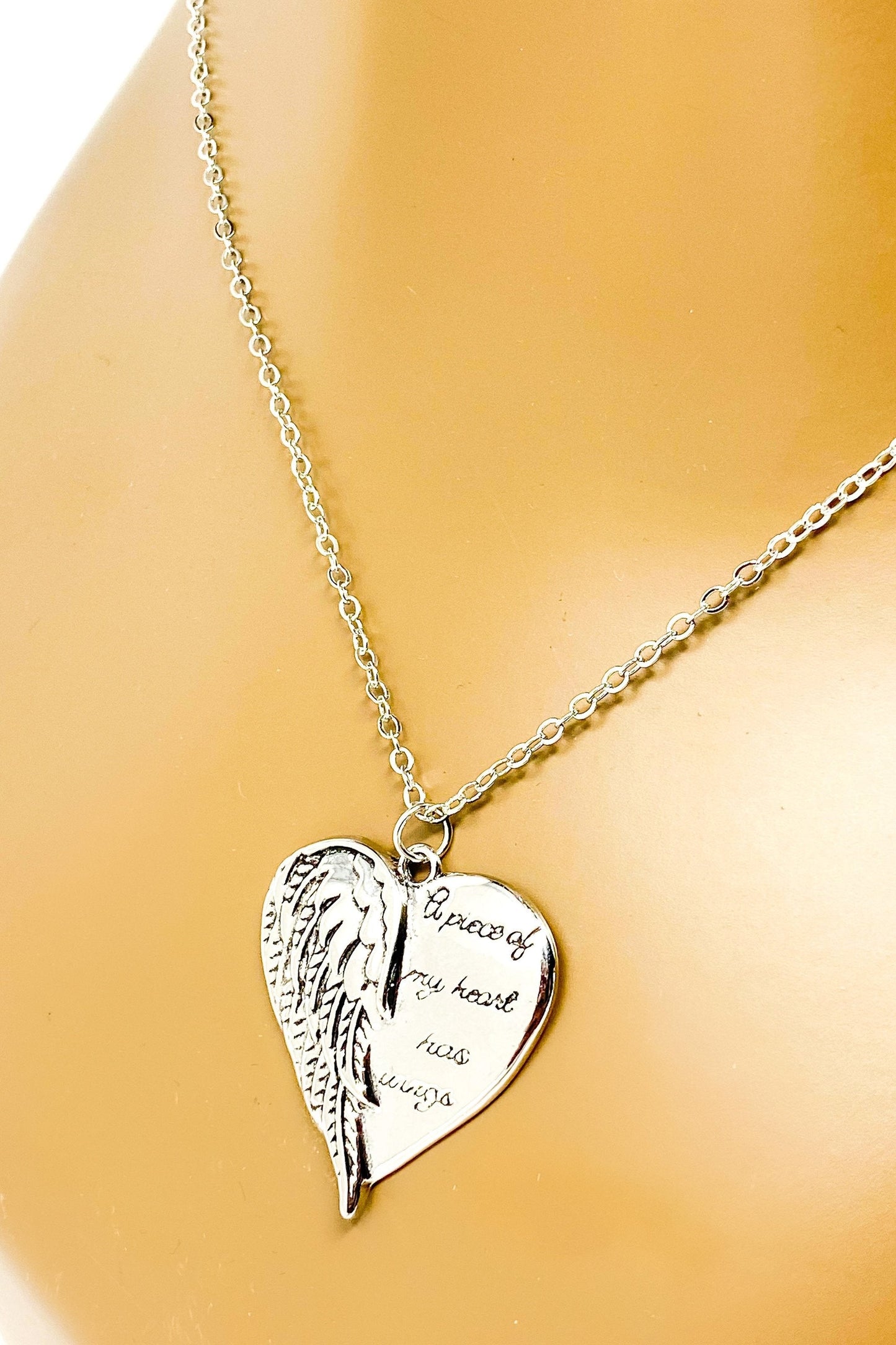 Angel Wing Heart Necklace Memorial Silver Pendant Charm