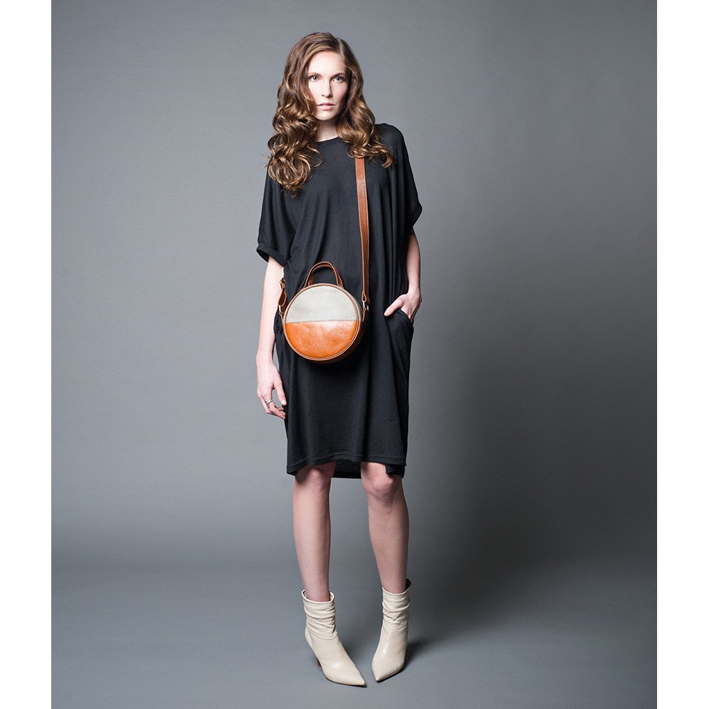Black Moon Bag Crossbody Clutch Eco Leather Handwoven Cotton Retro Style