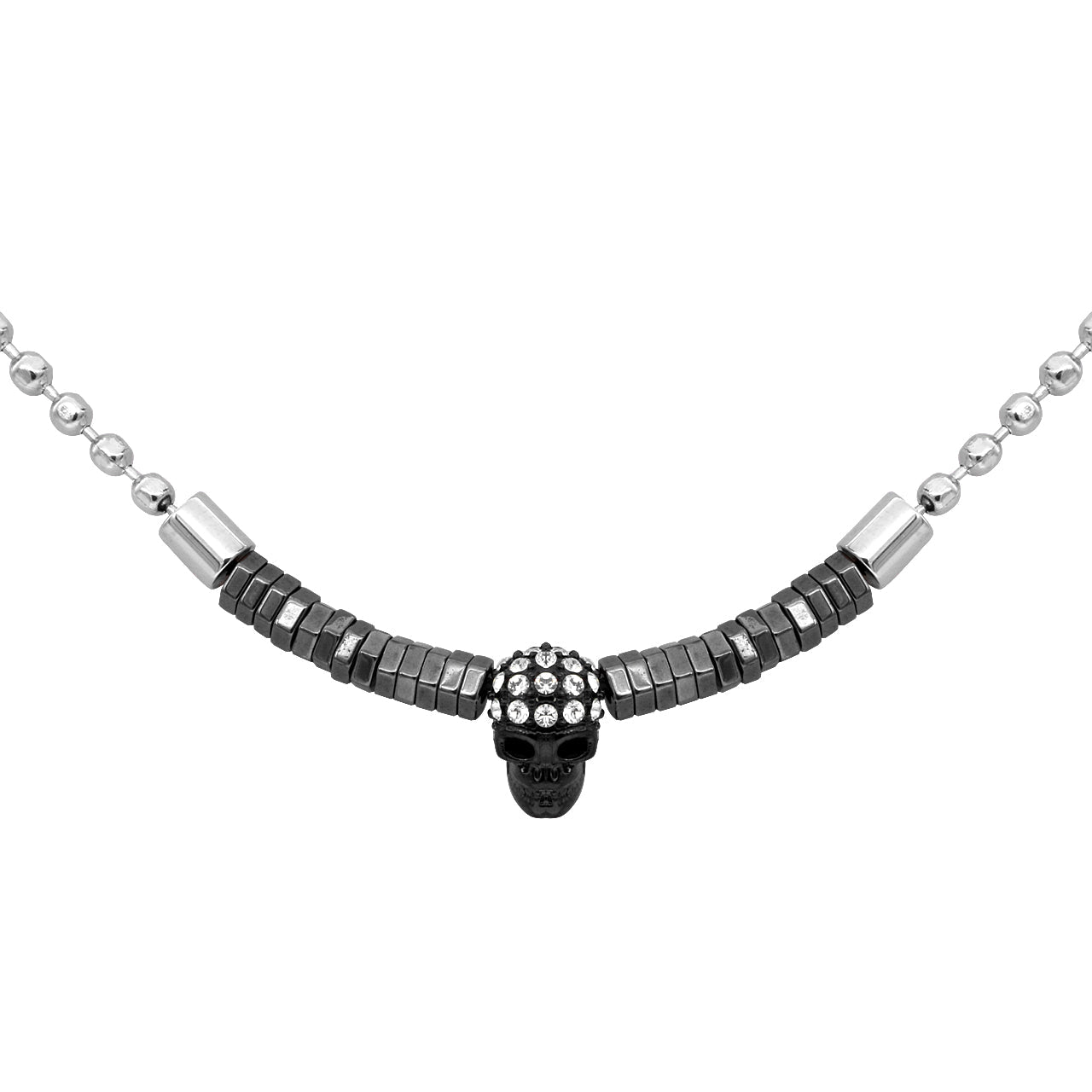 Black Skull Hematite Bead Necklace Gothic Pendant For Men