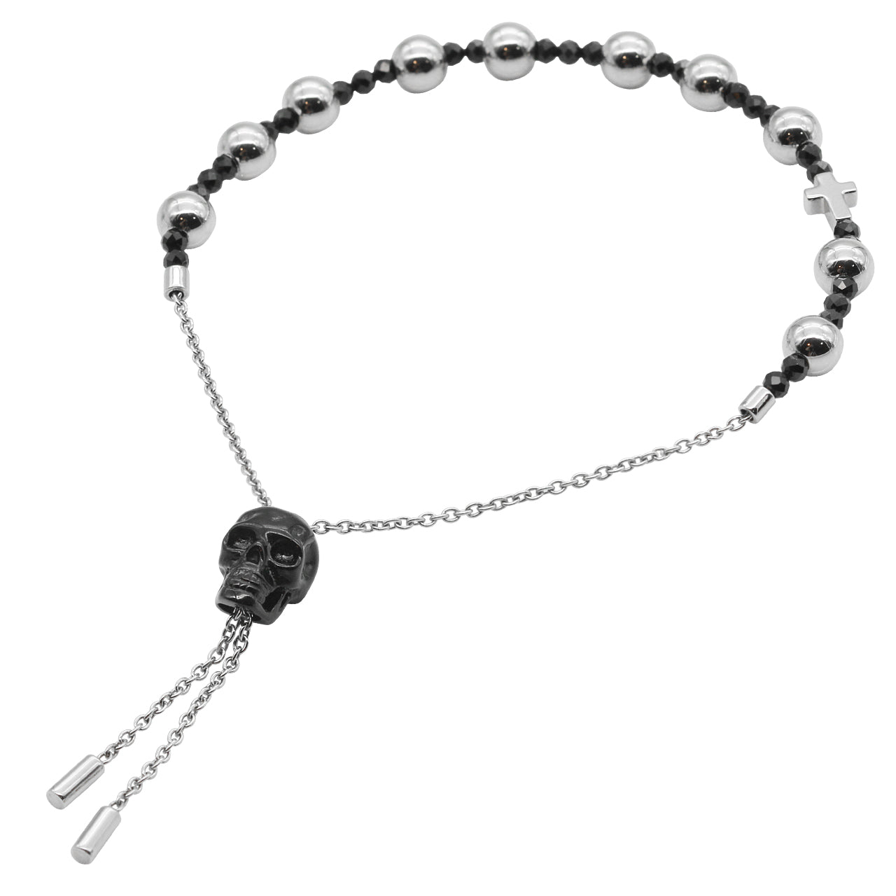 Black Skull Spinel Bead Pull Chain Adjustable Bracelet