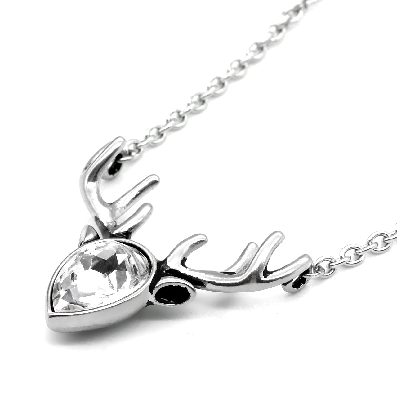 Crystal Reindeer Necklace Silver Holiday Pendant Sparkle