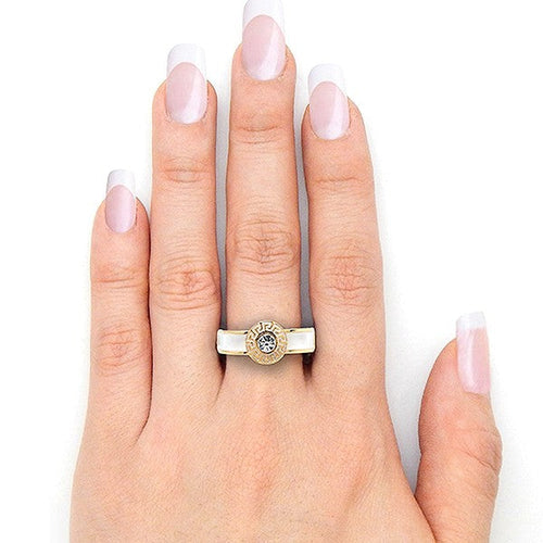 Greek Key Medallion Epoxy Ring Black Enamel Adjustable