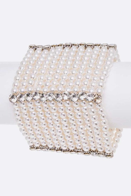 Layered Pearl Bracelet With Crystal Accents Statement