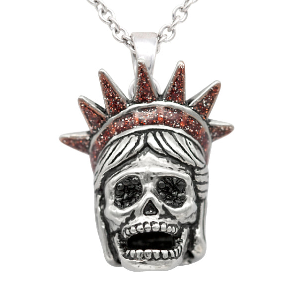 Liberty Skull Pendant Necklace Gothic Silver Statue Crown