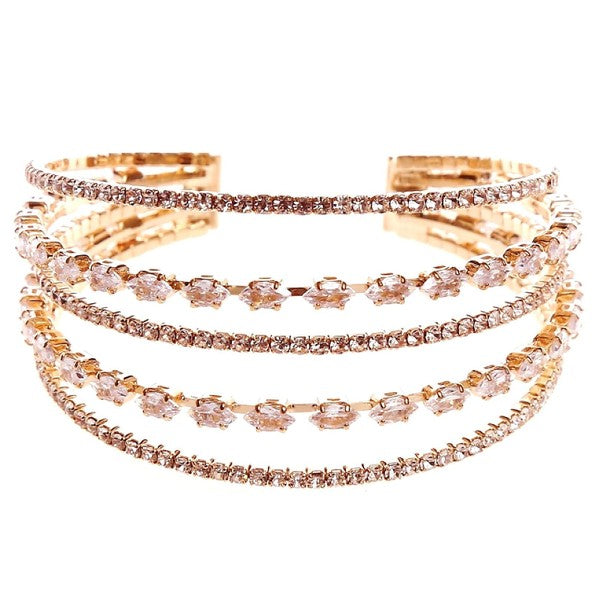 Marquise Oval CZ Wide Spring Wrap Bracelet Gold Tone