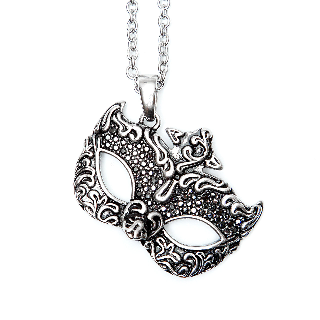 Masquerade Mask Necklace Silver Filigree Pendant For Women