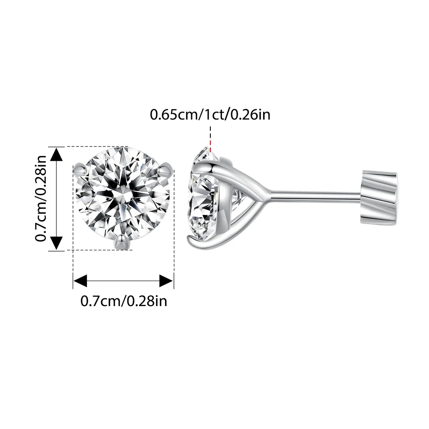 Moissanite 1Ct Round Stud Earrings Screw Back Platinum Plated S925 Minimalist