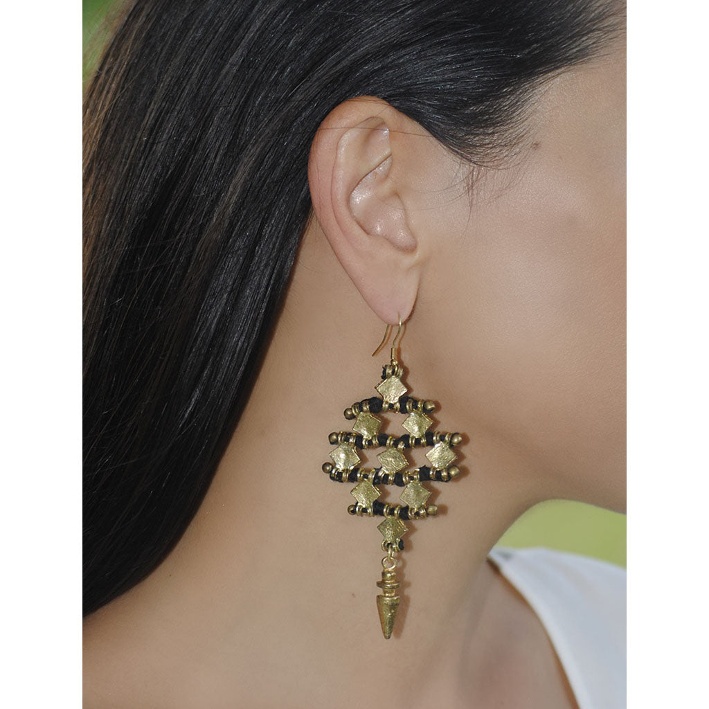 Nadu Tribal Cotton Thread Drop Earrings Zinc Alloy Boho Diamond Statement