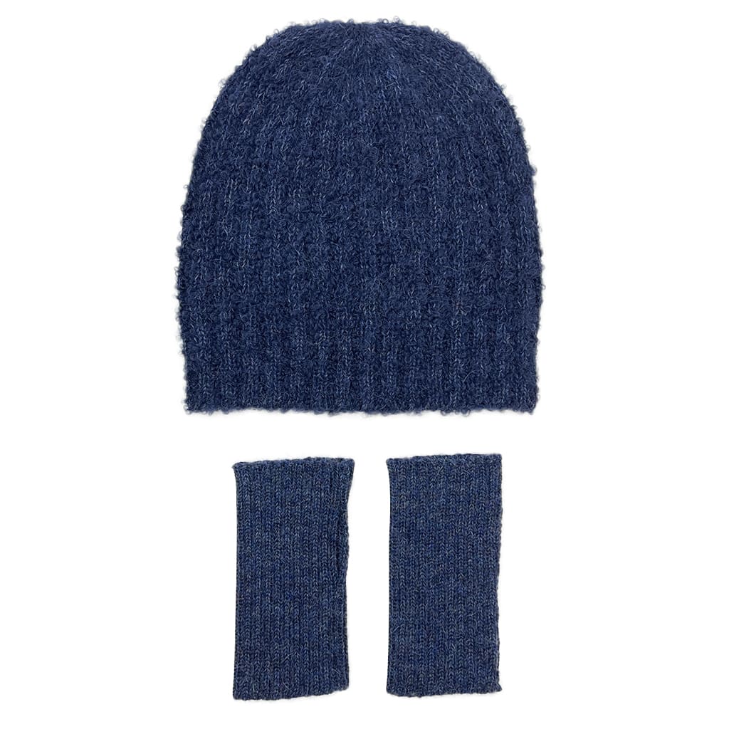 Navy Alpaca Beanie Loop Knit Slouchy Ribbed Stripe Soft Warm Winter Hat For Women And Men
