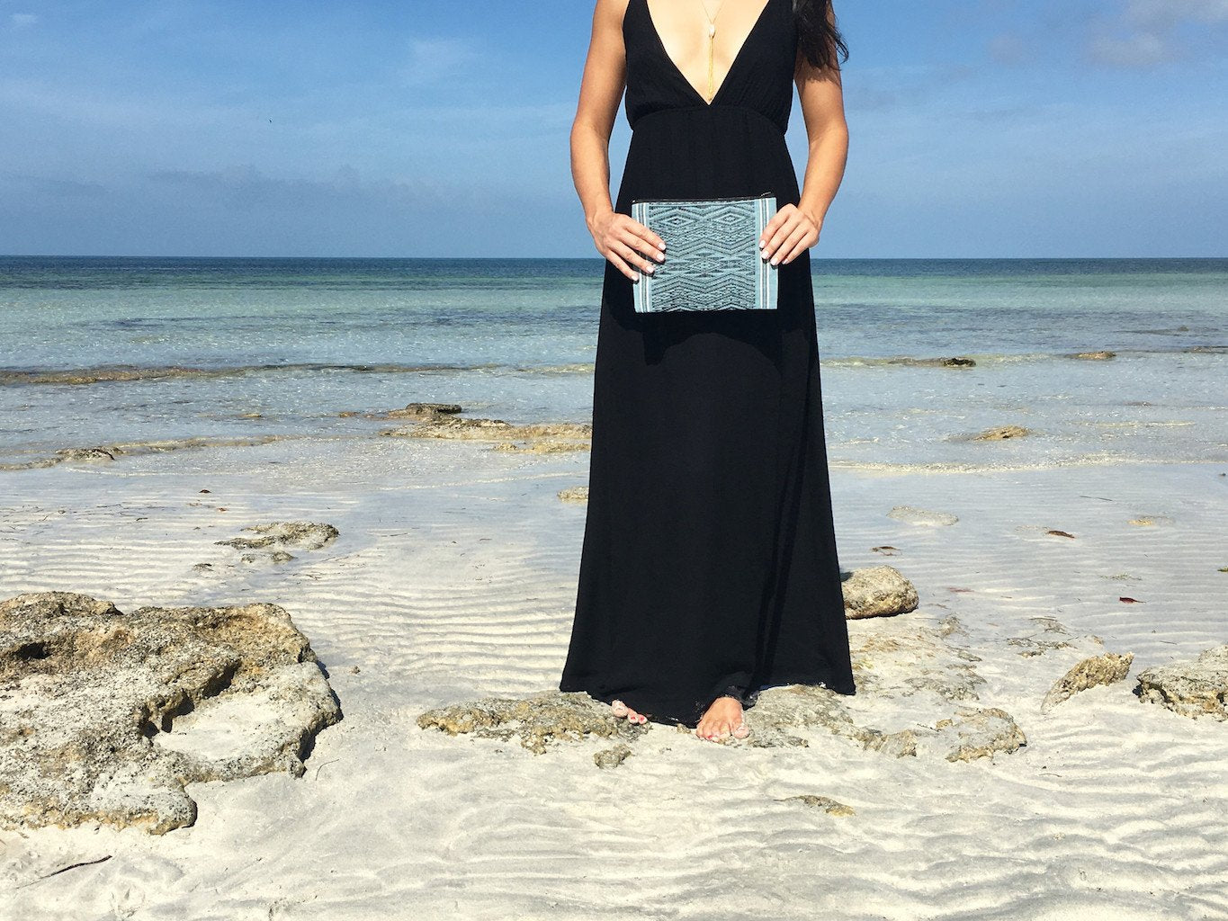 Ocean Tribal Handwoven Clutch Beach Bag Woven Mulberry Saa Lined Black Interior