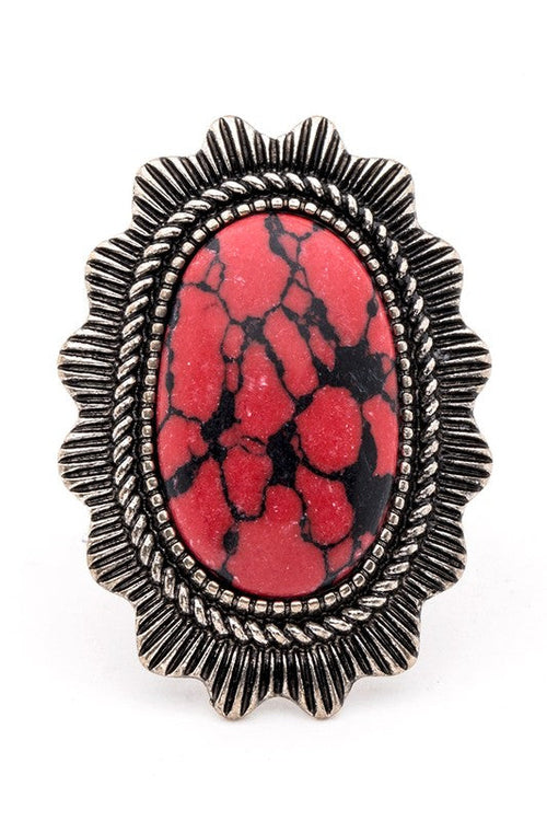 Oversize Western Turquoise Stone Ring Adjustable Silver