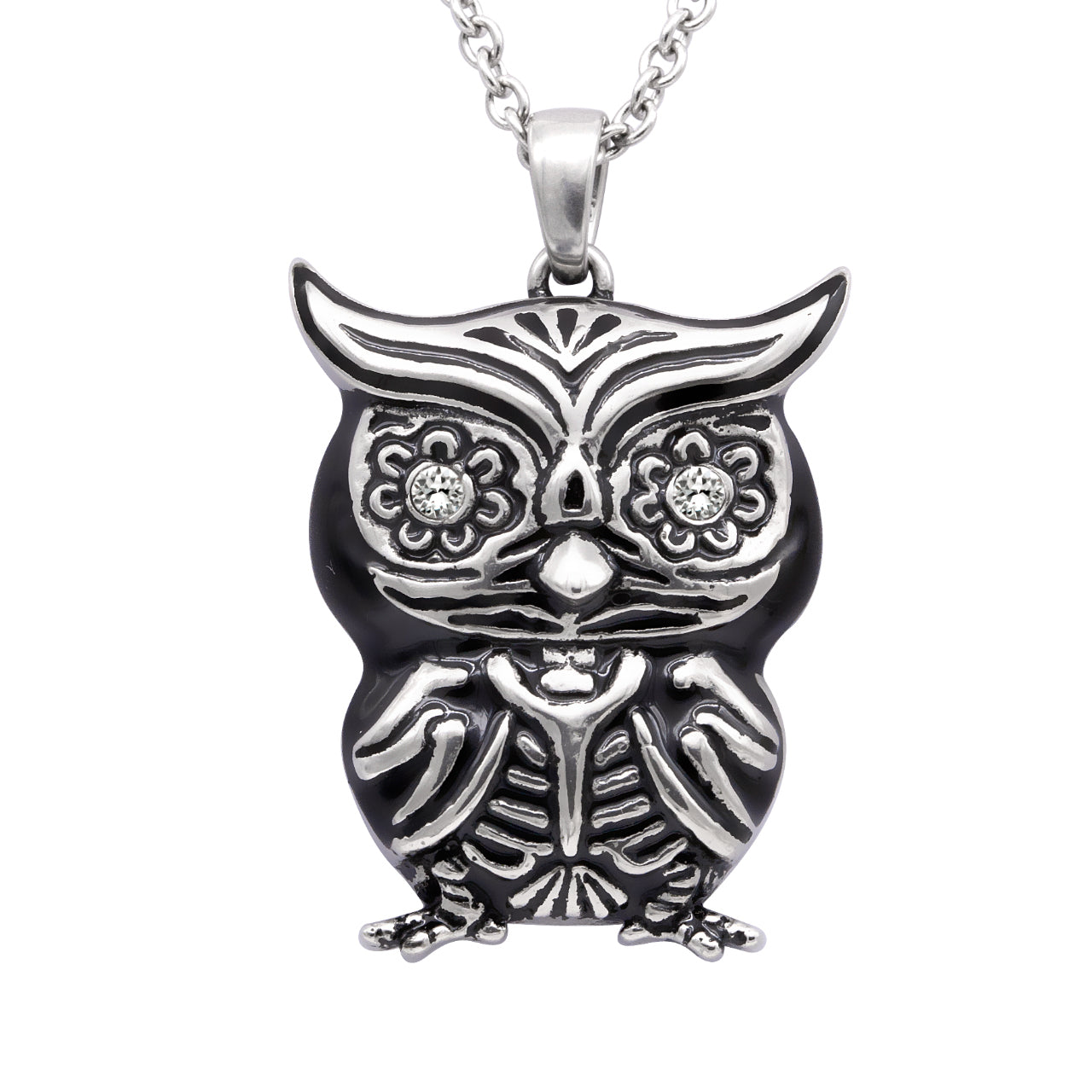 Owl Crystal Pendant Necklace For Women Vintage Silver