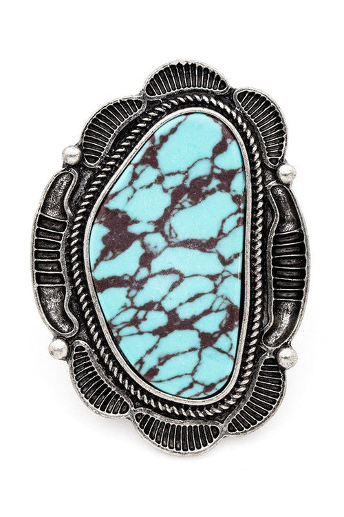 Patina Western Turquoise Stone Stretch Ring Adjustable
