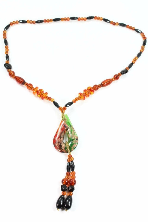 Pear Pendant Glass Teardrop Beaded Necklace Statement
