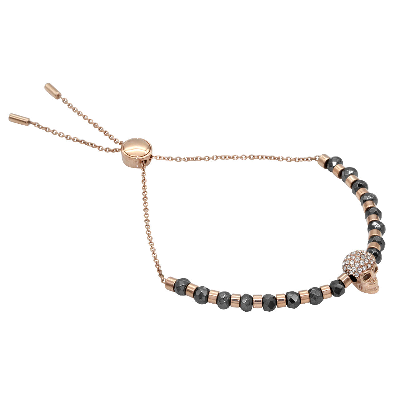Rose Gold Skull Beaded Bracelet Adjustable Crystal Beads