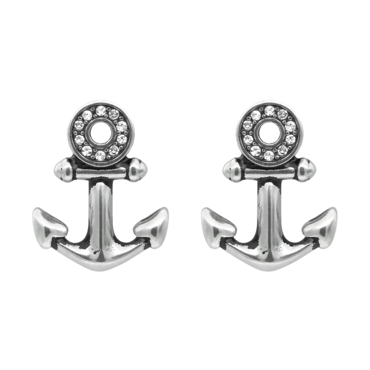 Sparkling Anchor Crystal Stud Earrings Nautical Eye Charm
