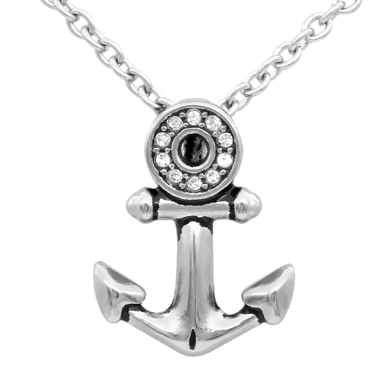 Sparkling Eye Anchor Necklace Silver With CZ Accents