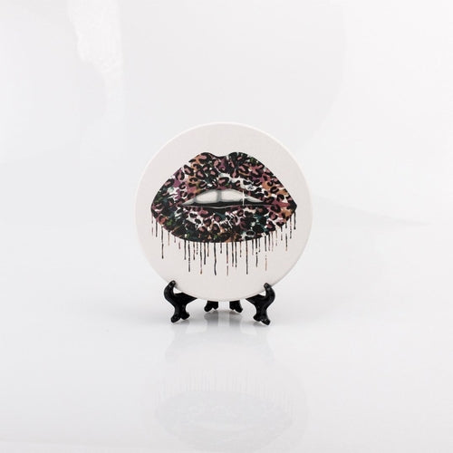 Tie Dye Leopard Lip Coaster Single Drink Coaster Animal Print Vibrant Tie Dye Table Accent