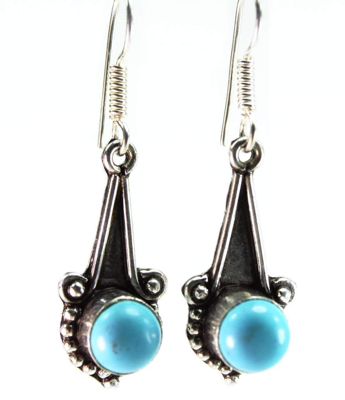 Turquoise Round Stone Drop Earrings Sterling Style