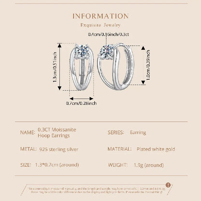 0.3CT Moissanite Double Layer Huggie Hoop Earrings D Color VVS1 Round Cut