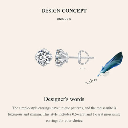 0.5/1ct D Color VVS1 Moissanite Stud Earrings S925 Sterling Screw Back
