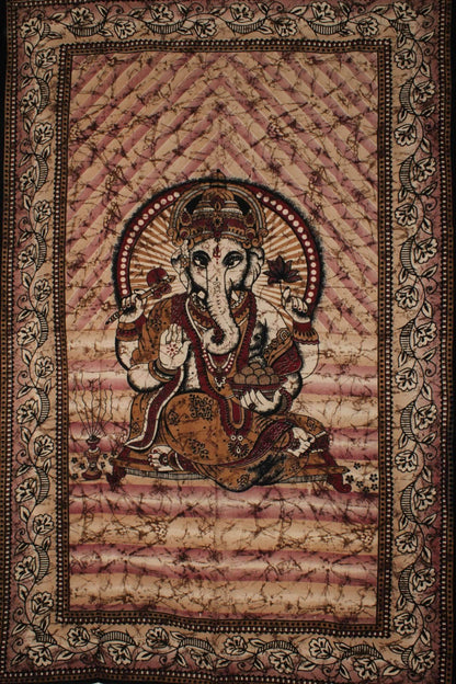 Ganesha Lotus Tapestry Twin Batik Tie Dye Wall Hanging