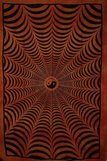 Saffron Yin Yang Trippy Tapestry 3D Handloom Cotton