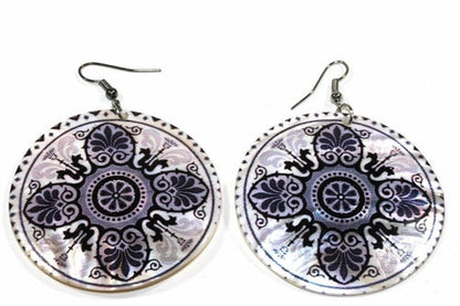 Mandala Chakra Mother Of Pearl Dangle Earrings 2 Inch