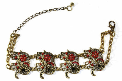 Colorful Bead Elephant Bracelet Gold Tone Antique Charm