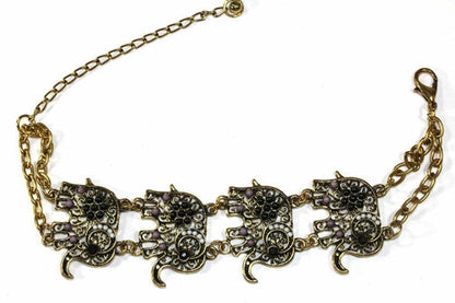 Colorful Bead Elephant Bracelet Gold Tone Antique Charm