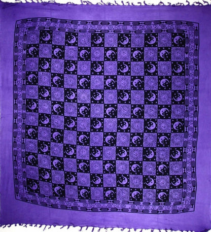 Checkered Sun And Moon Tapestry With Tassels Purple Saffron