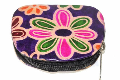 Groovy Flower Leather Coin Purse Embossed Zip Compact