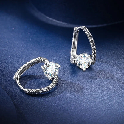 1.0ct Moissanite Hoop Earrings S925 Sterling Silver Snake Bone For Women