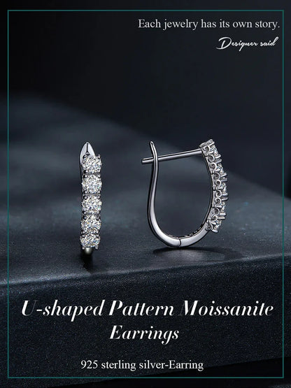 1.0CT Moissanite U-Shaped 925 Sterling Silver Hoop Earrings For Women Gift