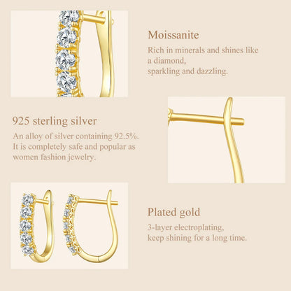 1.0CT Moissanite U-Shaped 925 Sterling Silver Hoop Earrings For Women Gift