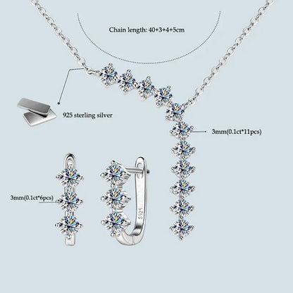 1.7ct Moissanite Necklace And Earrings Set 925 Sterling Silver Y Pendant D