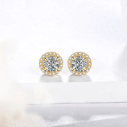 1 Carat D Color Moissanite Stud Earrings 18K Gold Plated 925 Silver