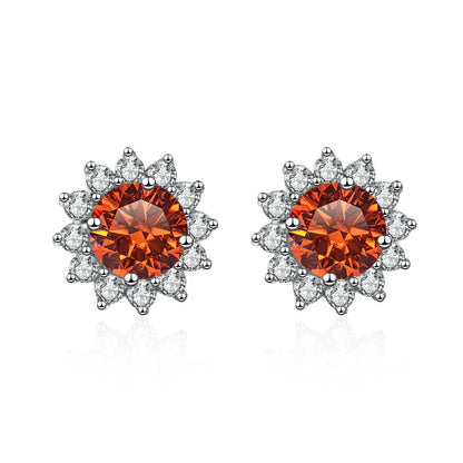 1 Ct D Color Moissanite Earrings 925 Sterling Silver Sunflower Studs For Women Wedding