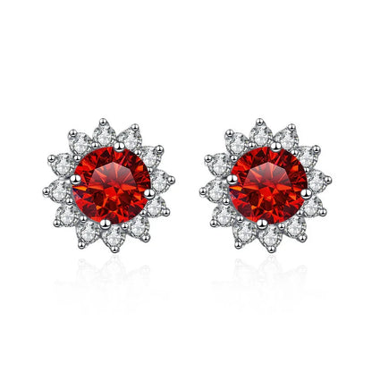 1 Ct D Color Moissanite Earrings 925 Sterling Silver Sunflower Studs For Women Wedding