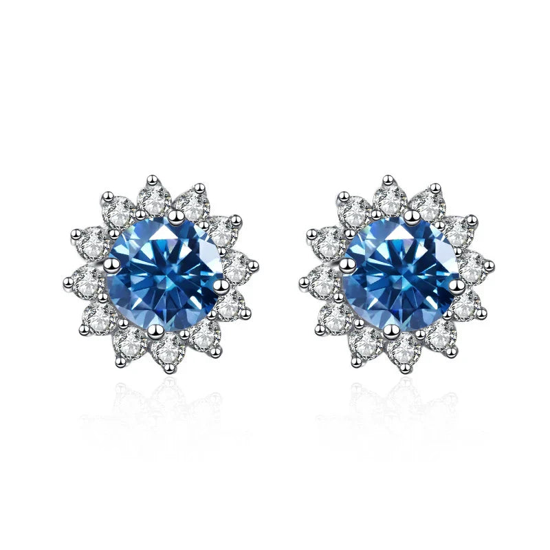1 Ct D Color Moissanite Earrings 925 Sterling Silver Sunflower Studs For Women Wedding