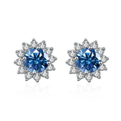 1 Ct D Color Moissanite Earrings 925 Sterling Silver Sunflower Studs For Women Wedding
