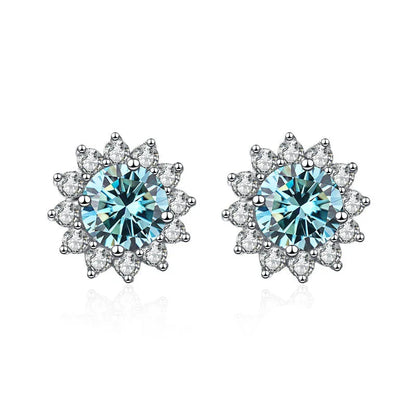1 Ct D Color Moissanite Earrings 925 Sterling Silver Sunflower Studs For Women Wedding
