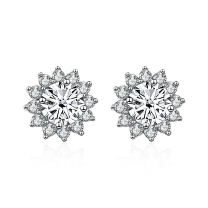 1 Ct D Color Moissanite Earrings 925 Sterling Silver Sunflower Studs For Women Wedding