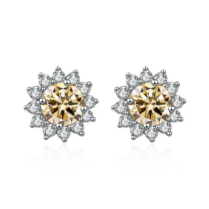1 Ct D Color Moissanite Earrings 925 Sterling Silver Sunflower Studs For Women Wedding
